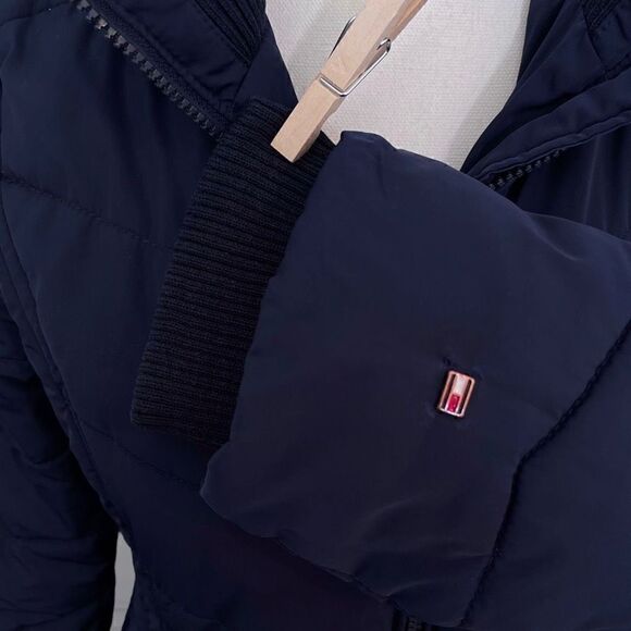 Tommy Hilfiger Navy Blue Mid Length Puffer Jacket Coat W/Hood Sz XXS - Picture 5 of 13